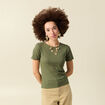 T-shirt manches courtes c&ocirc;tel&eacute; vert kaki femme