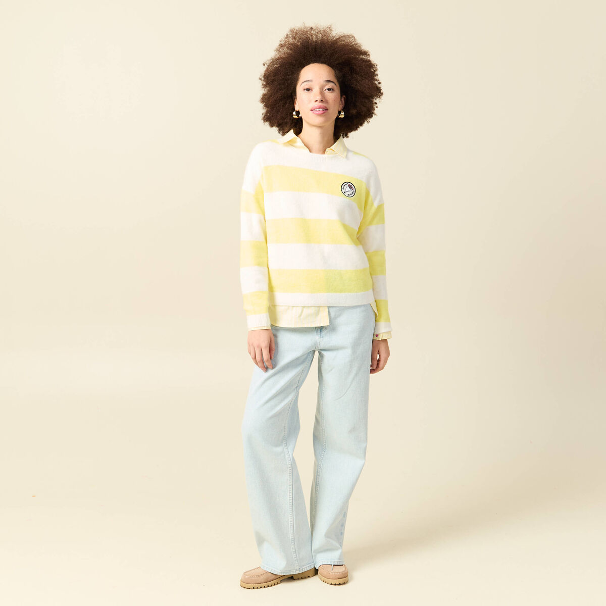Pull col rond Atelier Beguin x Bonobo jaune femme