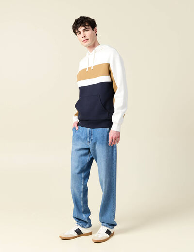 Sweat à capuche manches longues ecru homme