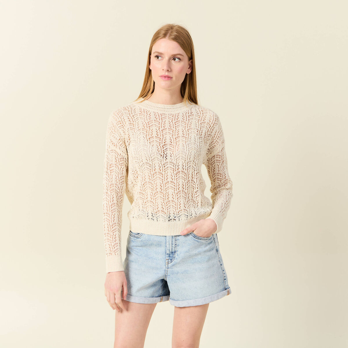 Pull ajouré éco-responsable creme femme