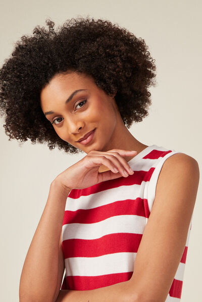 Débardeur pull sans manches rouge clair femme