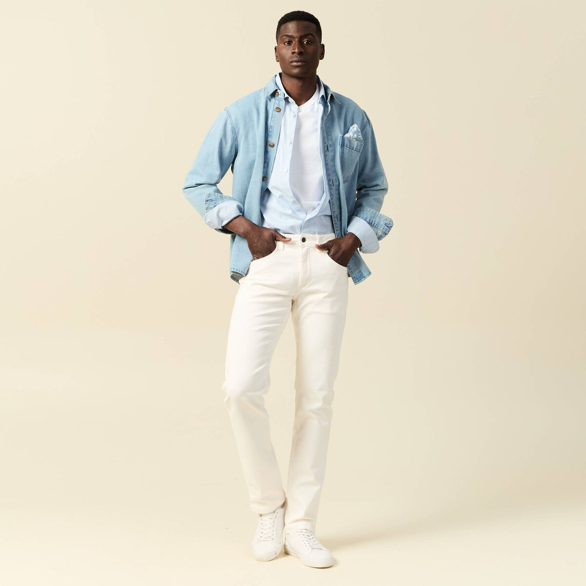 Jeans straight homme used L34 denim blanc homme