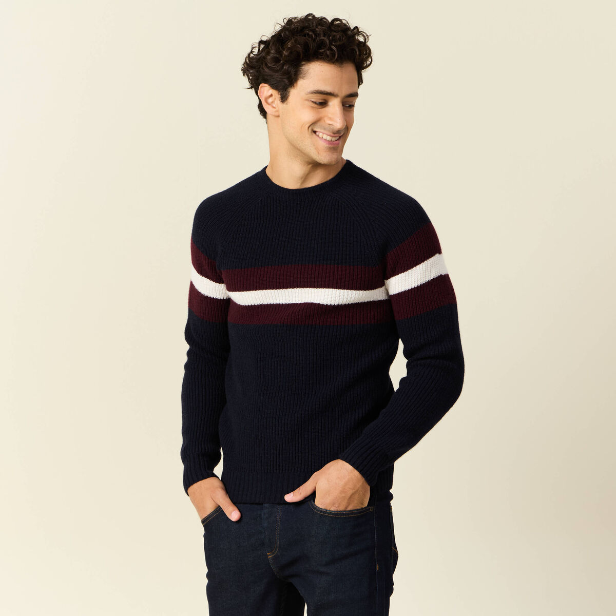 Pull manches longues fabriqué en France bleu marine homme