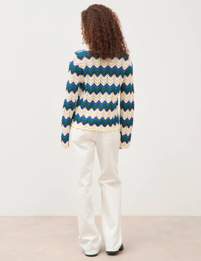 Pull ajour&eacute; coton manches longues ecru femme