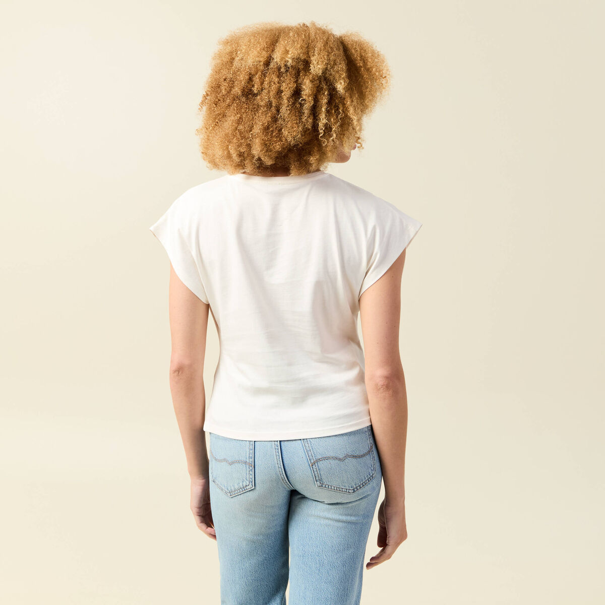 T-shirt manches courtes creme femme