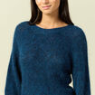 Pull manches longues col rond bleu canard femme