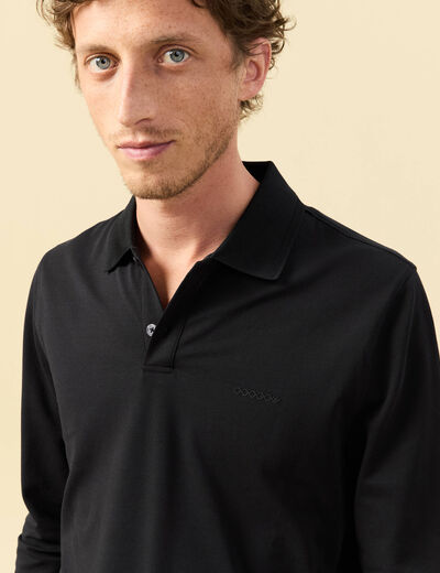 Polo cintr&eacute; manches longues noir homme
