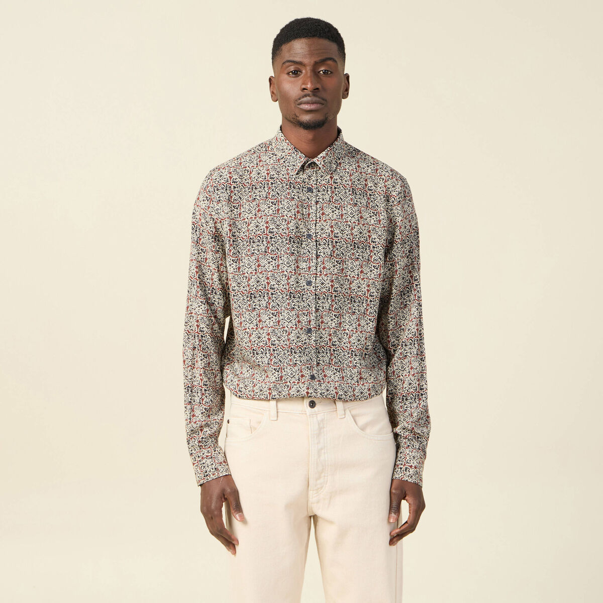 Chemise manches longues marron cognac homme