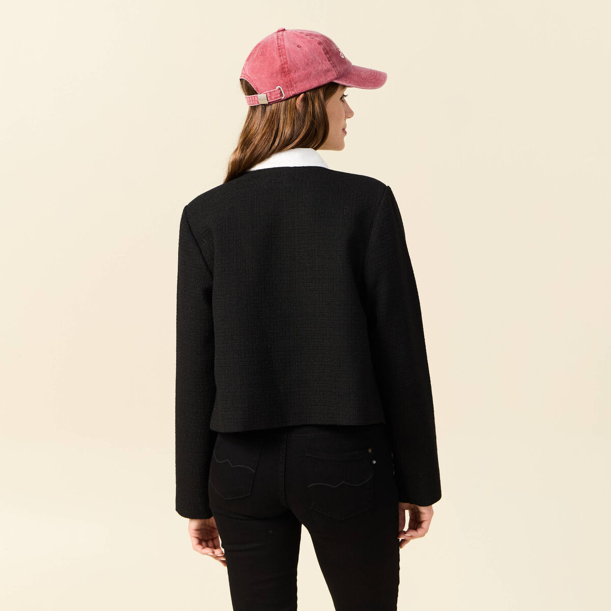 Veste tweed boutonnée noir femme
