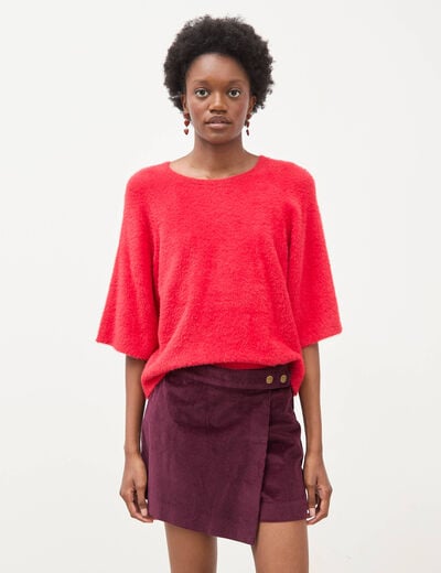 Jupe-short taille haute en velours prune femme