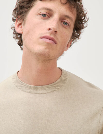 T-shirt col rond manches courtes beige homme