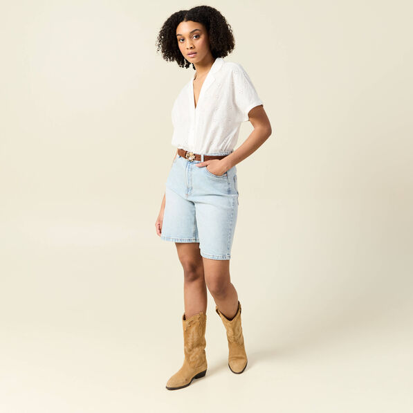 Bermuda droit en jean denim snow bleu femme