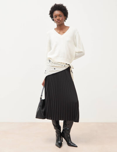 Pull droit col v manches longues ecru femme