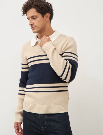Pull manches longues en coton beige homme