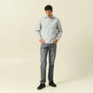 Pull manches longues col polo zipp&eacute; gris homme