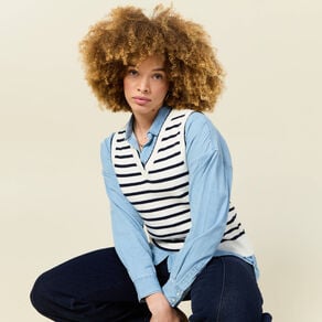 pull sans manches col en v ecru femme Pull sans manches col en V ecru femme