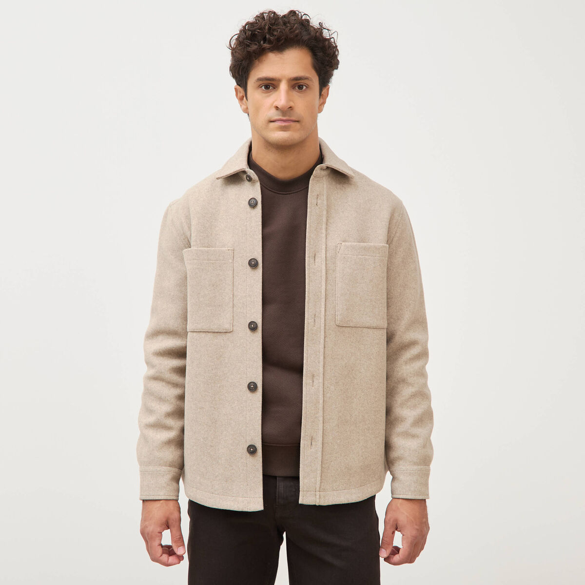 Surchemise boutonn&eacute;e beige homme