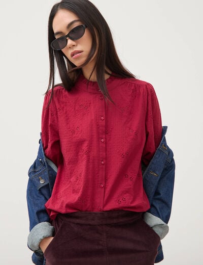 Chemise ample en coton manches longues bordeaux femme