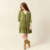 Robe évasée manches 3/4 vert kaki femme