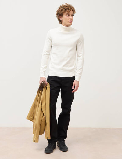 Pull fin col montant manches longues ecru homme