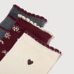 Lot de 3 paires chaussettes hautes bordeaux femme