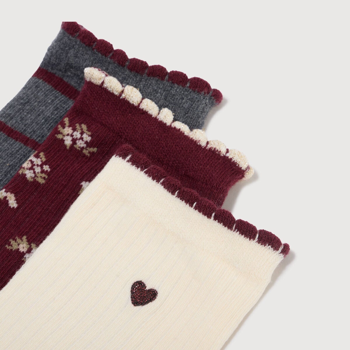 Lot de 3 paires chaussettes hautes bordeaux femme