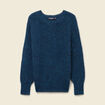 Pull manches longues col rond bleu canard femme