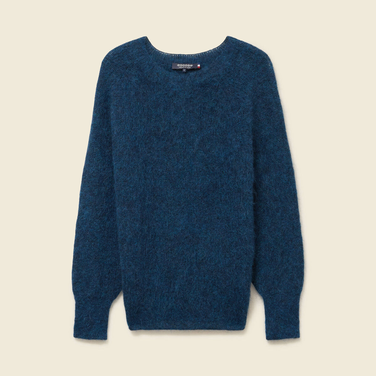 Pull manches longues col rond bleu canard femme