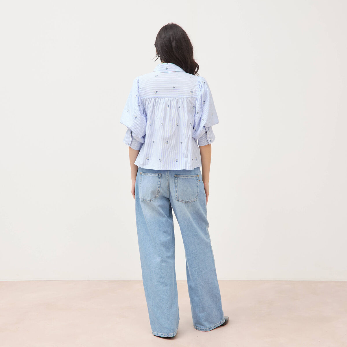 Chemise ample manches coude bleu ciel femme