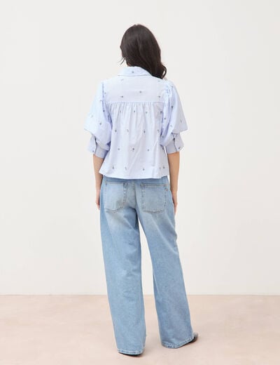 Chemise ample manches coude bleu ciel femme