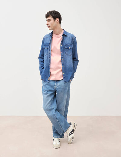 T-shirt ample en coton manches courtes rose poudr&eacute;e homme