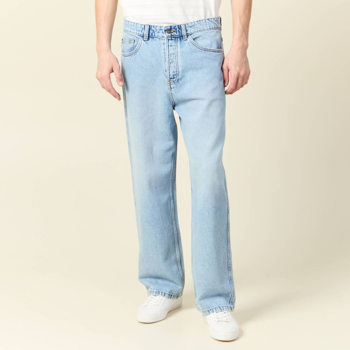 Jeans large 5 poches longueur 32 denim snow bleach homme