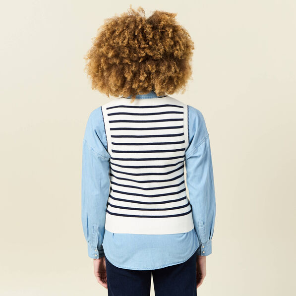 Pull sans manches col en V ecru femme