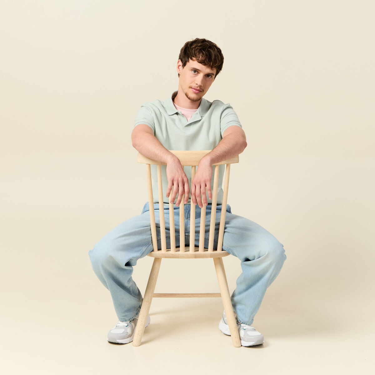 Polo cintr&eacute; manches courtes en coton vert clair homme
