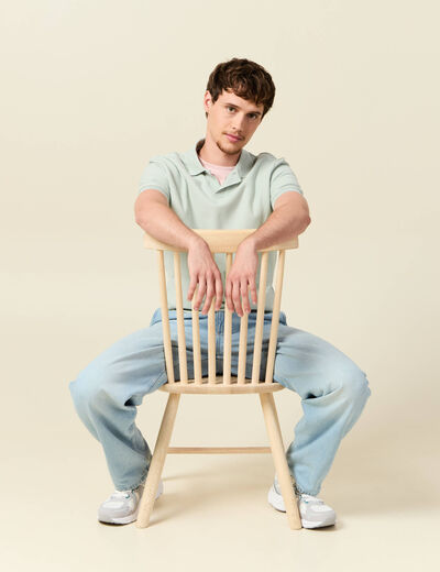 Polo cintré manches courtes en coton vert clair homme