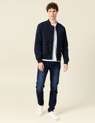 Blouson court manches longues doubl&eacute; bleu marine homme