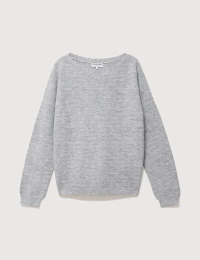 Pull manches longues col bateau gris femme