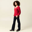 Pull ajouré col V manches longues rouge femme