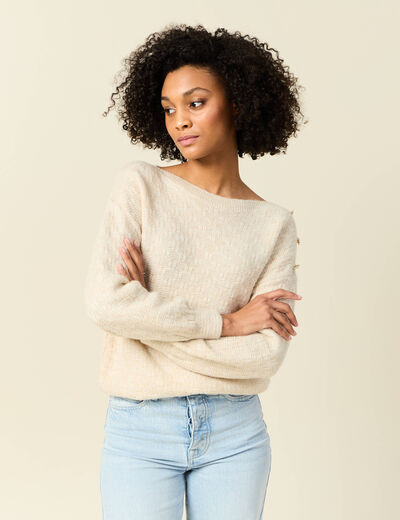 Pull manches longues à boutons ecru femme