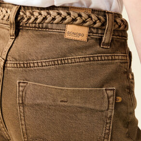 Jeans mom 7/8ème marron foncé femme