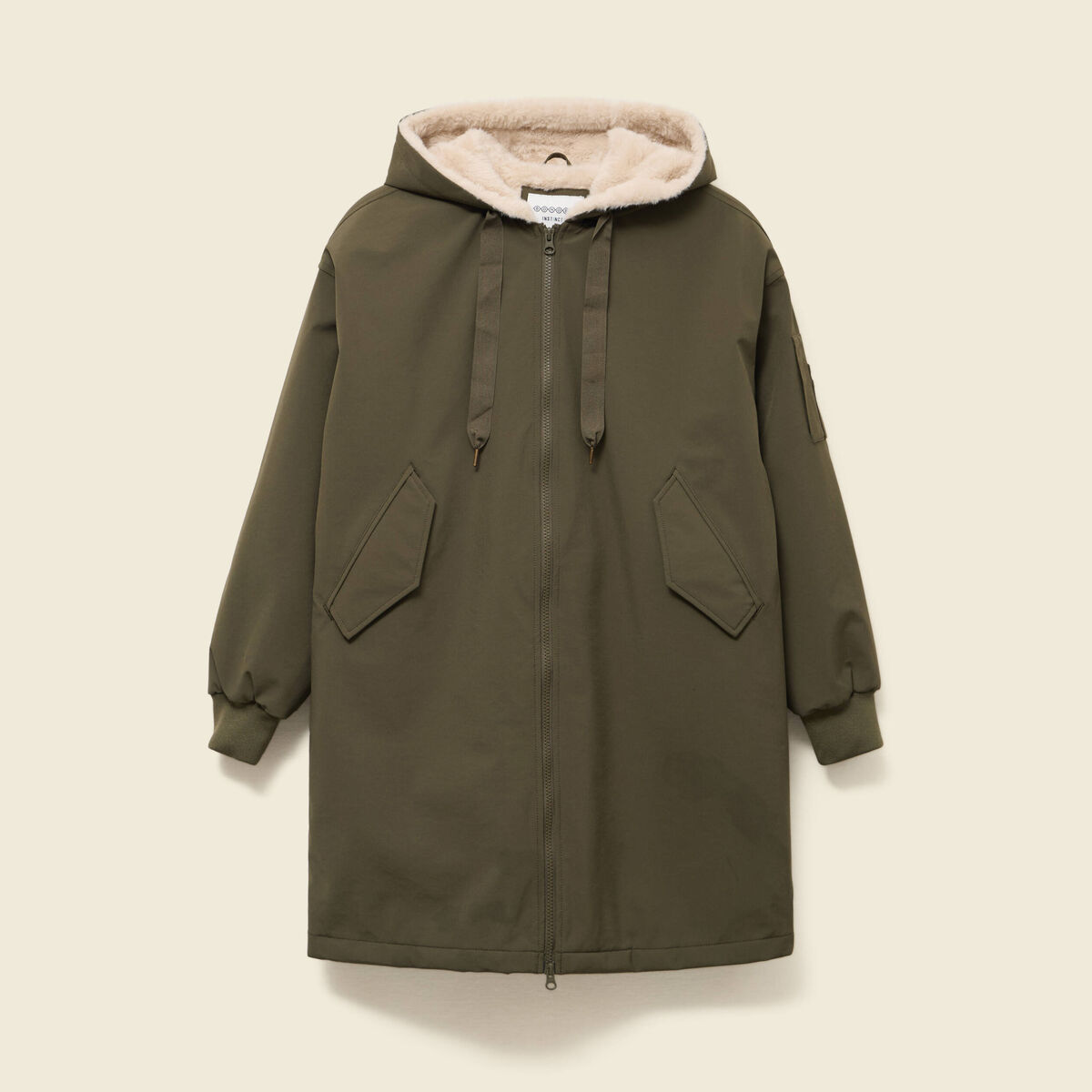 Parka oversize mi-longue &agrave; capuche vert kaki femme