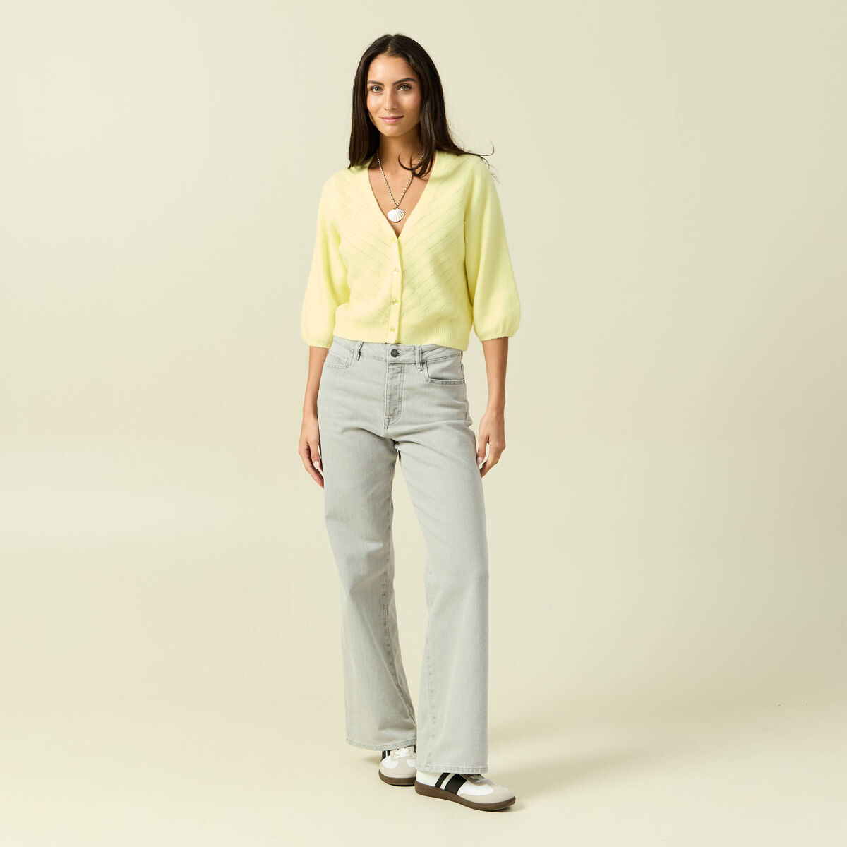Gilet manches 3/4 jaune clair femme