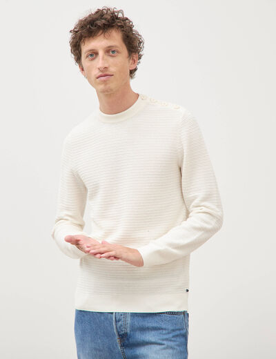 Pull col rond manches longues ecru homme