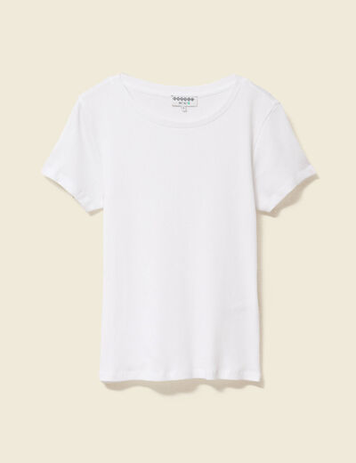 T-shirt cintr&eacute; col rond manches courtes blanc femme