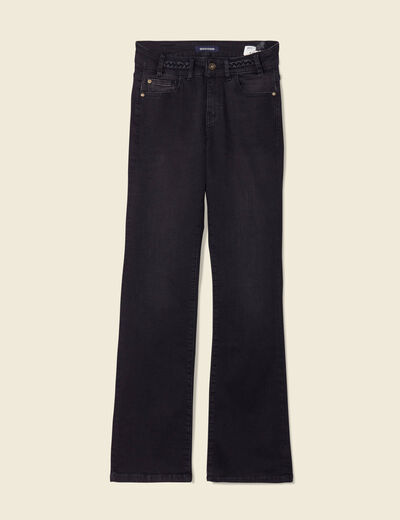 Jeans bootcut détails tressés denim noir femme