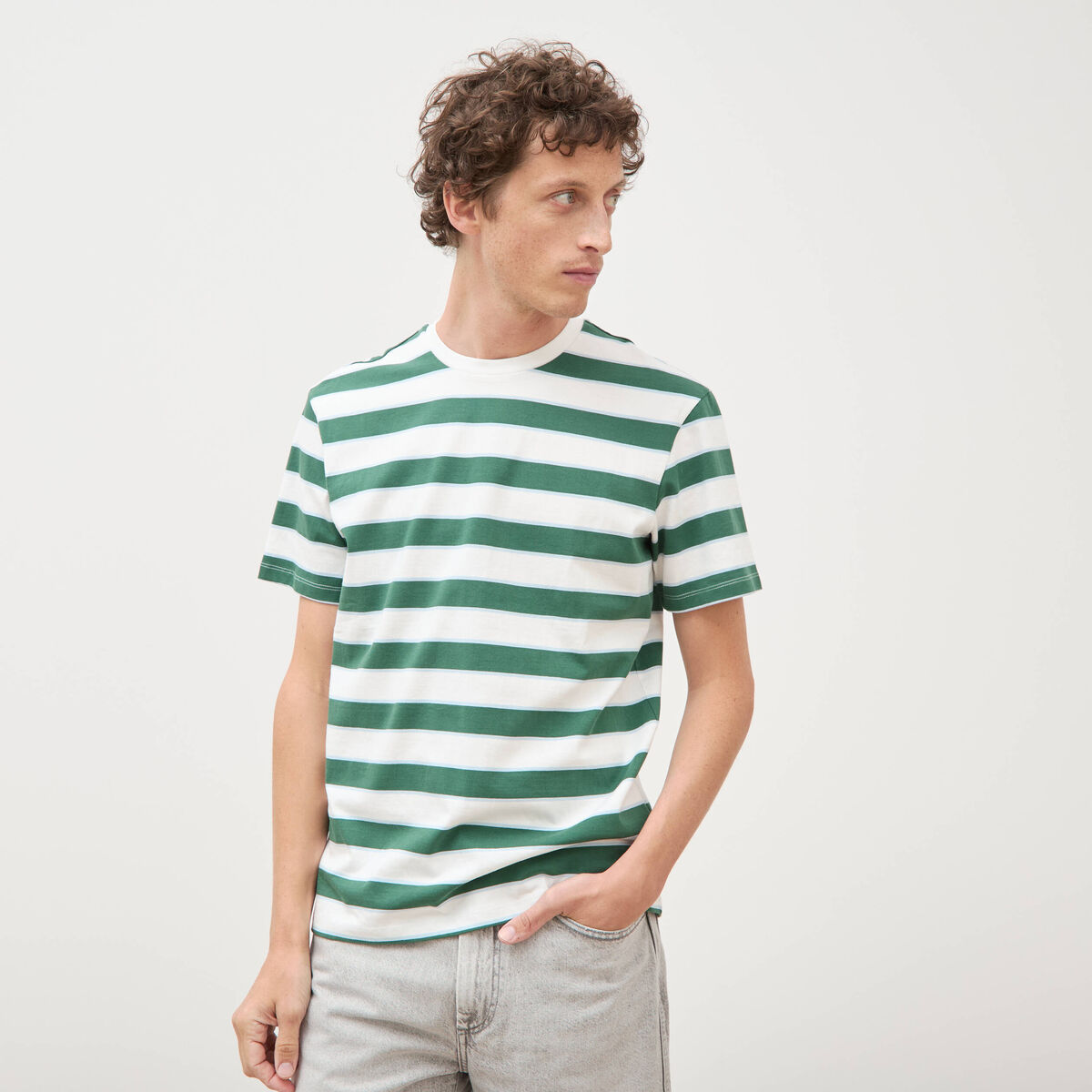 T-shirt ample en coton col rond ecru homme