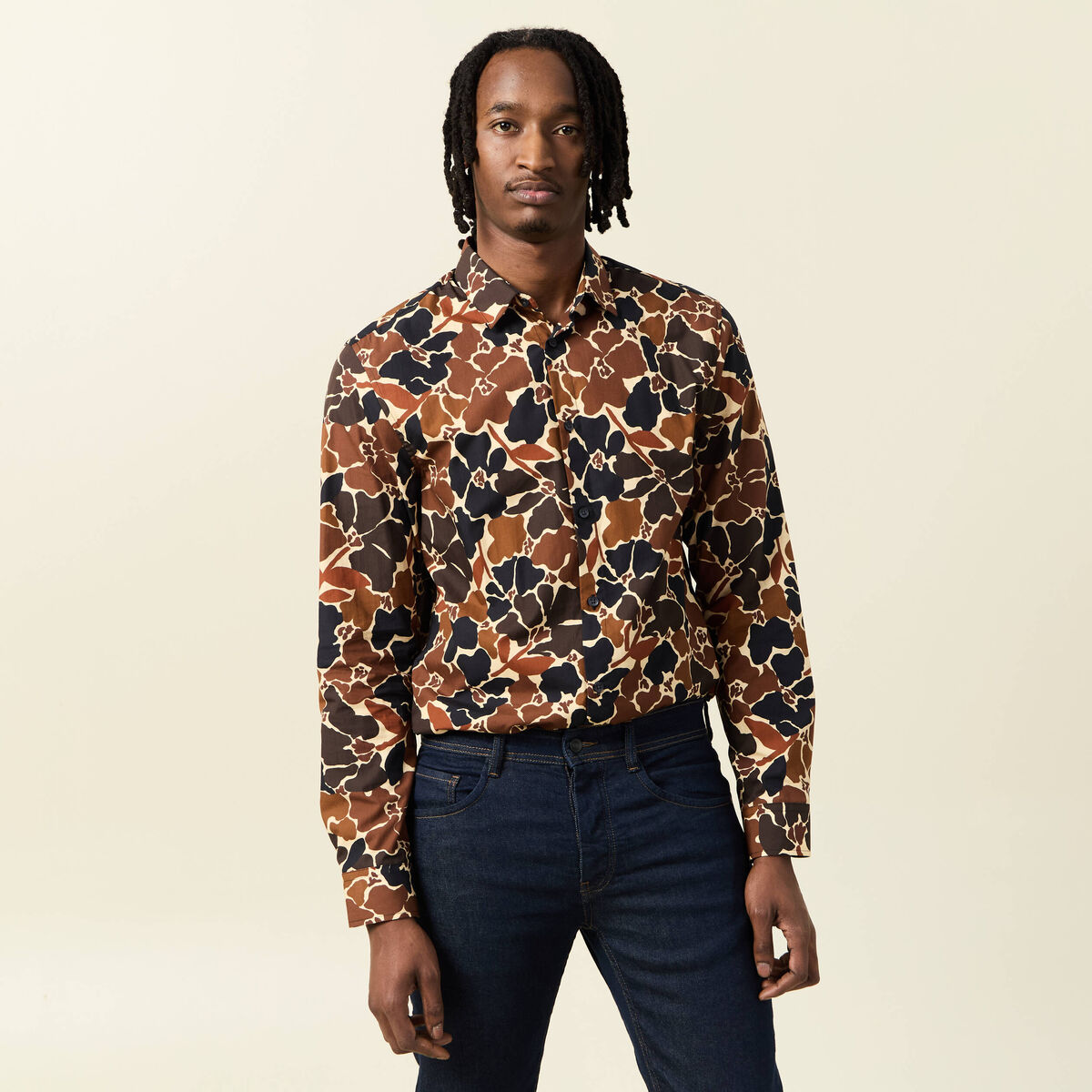 Chemise manches longues marron homme