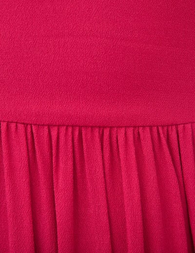 Robe fluide col v manches courtes rouge clair femme
