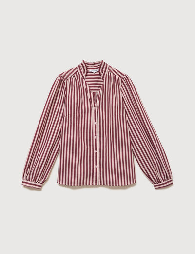 Chemise droite manches longues rouge fonc&eacute; femme