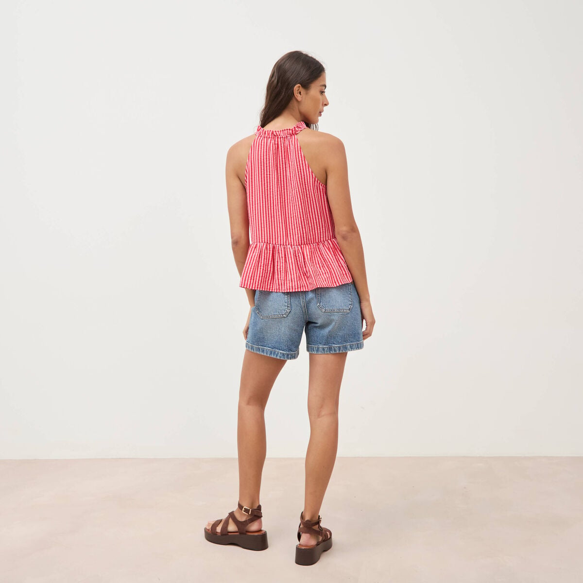 Top droit manches courtes rouge femme